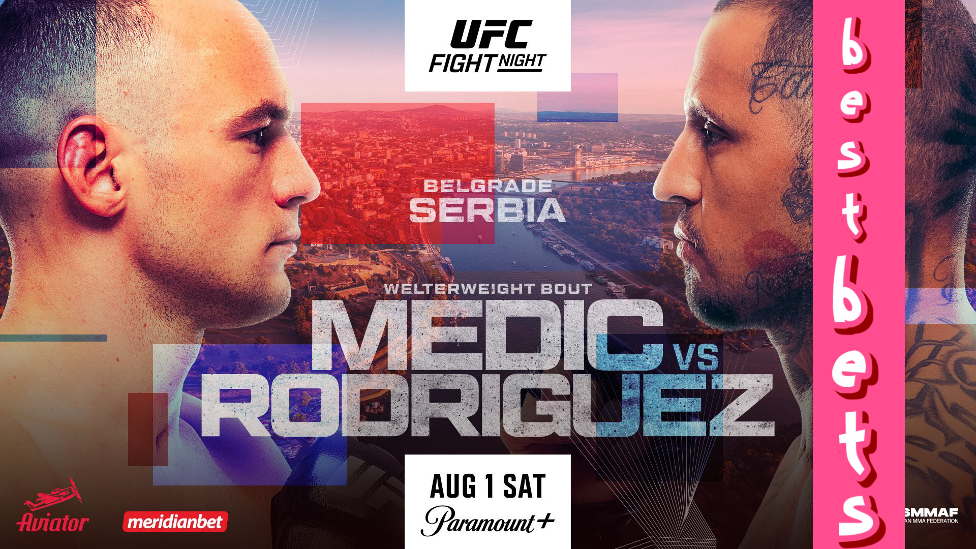UFC Belgrade poster with best bets inset